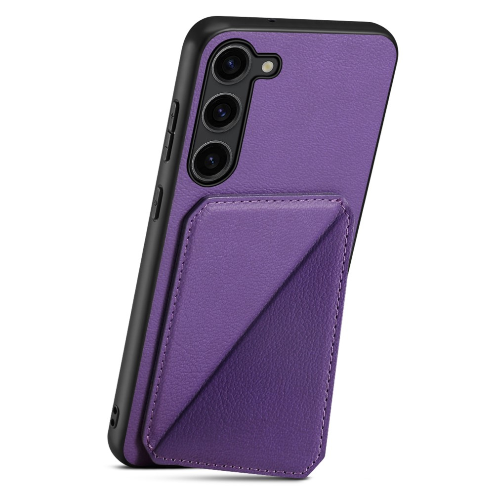 Samsung Galaxy S24  Plus Leder Hülle mit Kartenfach   Origami Kickstand Aufsteller im Litchi Look - Violett