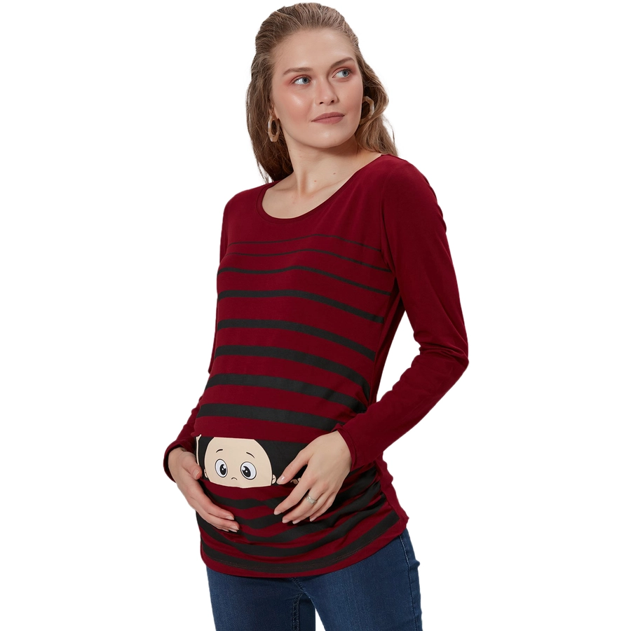 M.M.C. Umstandslangarmshirt Guck Guck mit Motiv Weinrot
