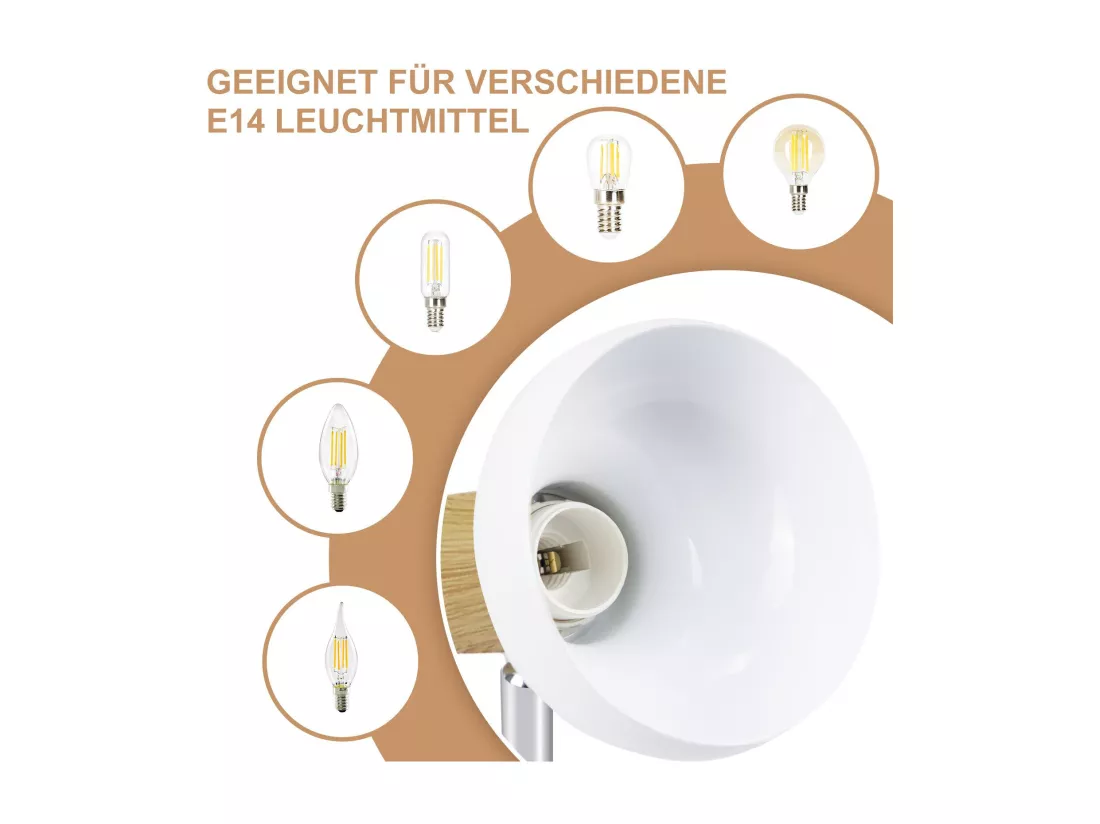 NETTLIFE Spot de plafond vintage E14 intérieur 350° orientable blancsans ampoule industriel 3 lampes rond