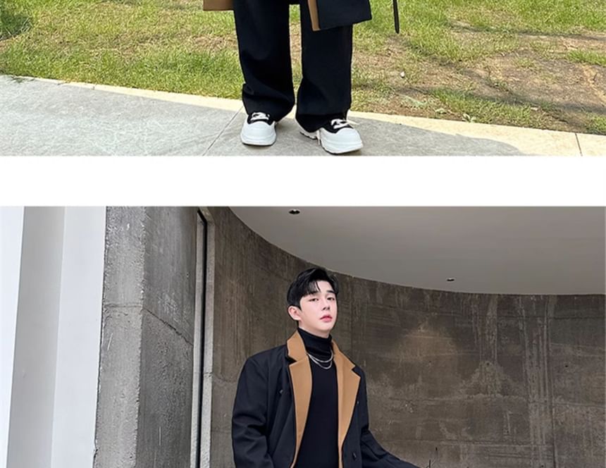 Freehop - Mock Two Piece Double Breasted Trenchcoat