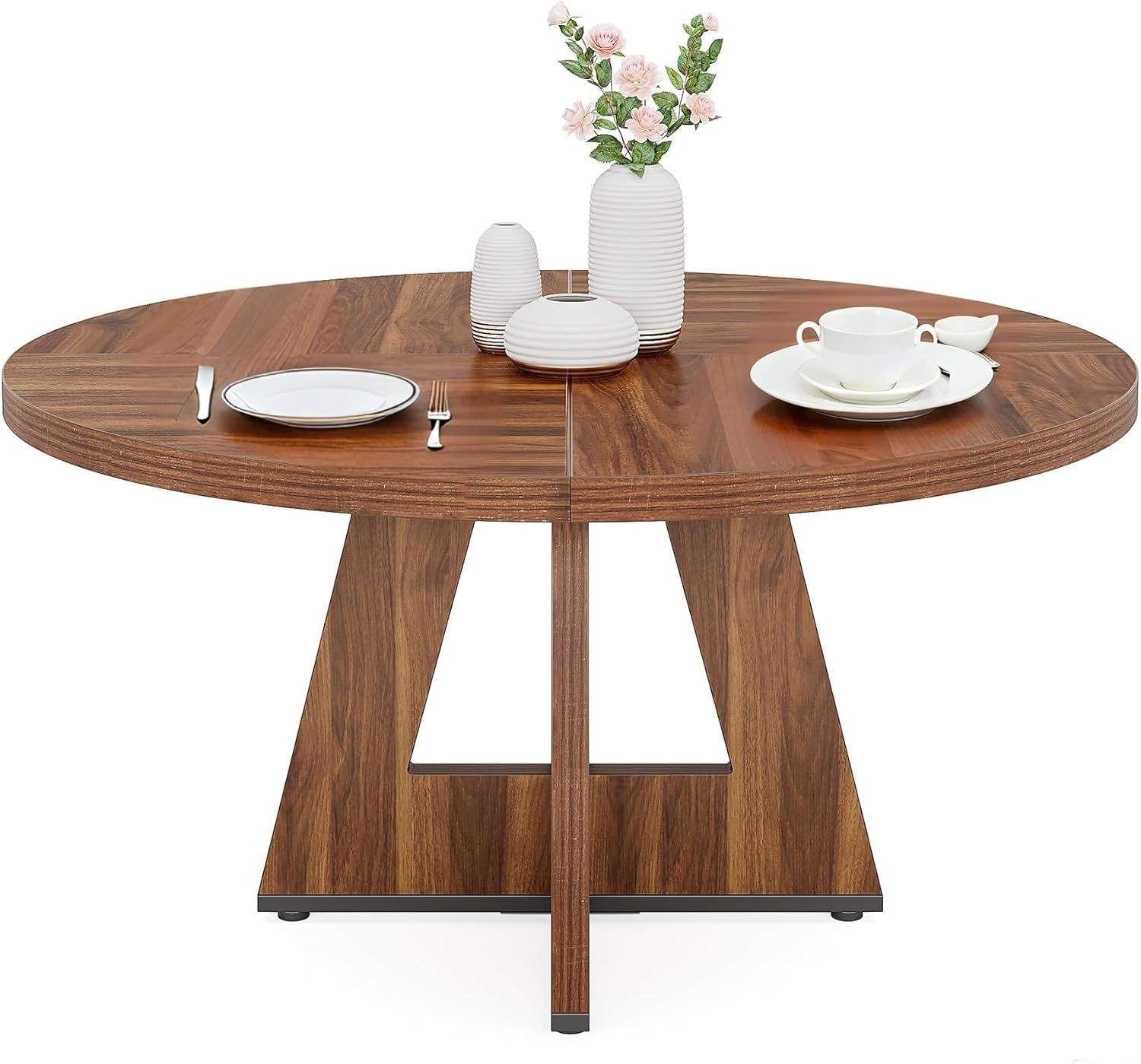 Runder Esstisch, Küchentisch, Hölzern Esszimmer Tisch, 120 cm Esszimmertische für 4 Personen, Bauernhaus Esstisch für Wohnzimmer, Rustikales Braun LI7853826