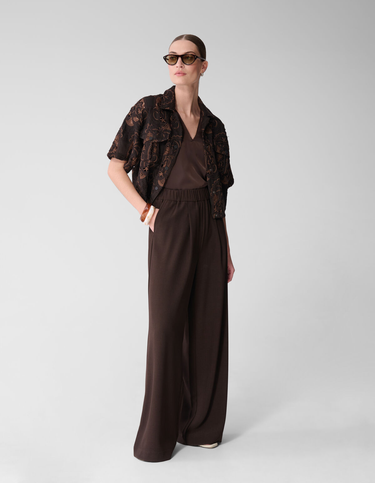Wide Leg Fit Broek Donkerbruin By Mieke