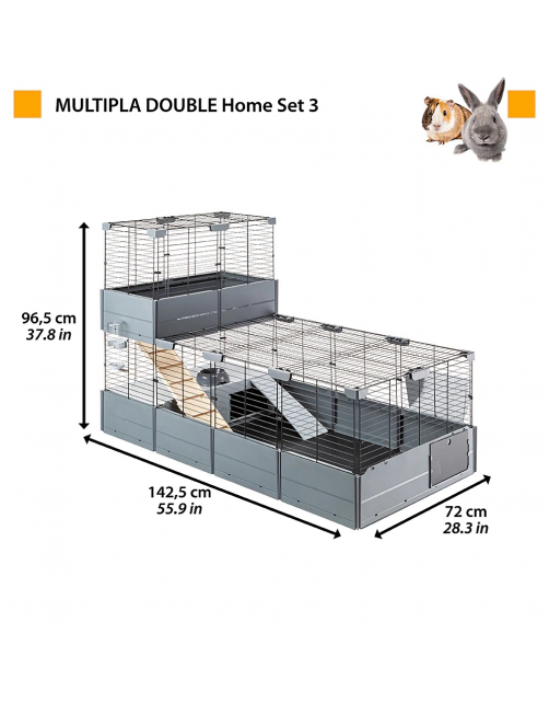 Ferplast Multipla Double - Dierenverblijf - 107.5x72x96.5 cm Grijs