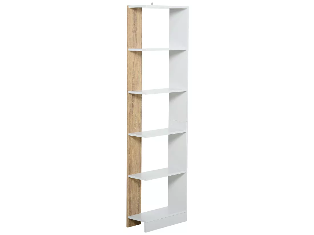 Bibliothèque Étagère de Rangement avec 5 Compartiments Ouverts Design Simple Moderne Idéale pour Salon Chambre Bureau 45 x 21 x 170 cm Blanc et Chêne