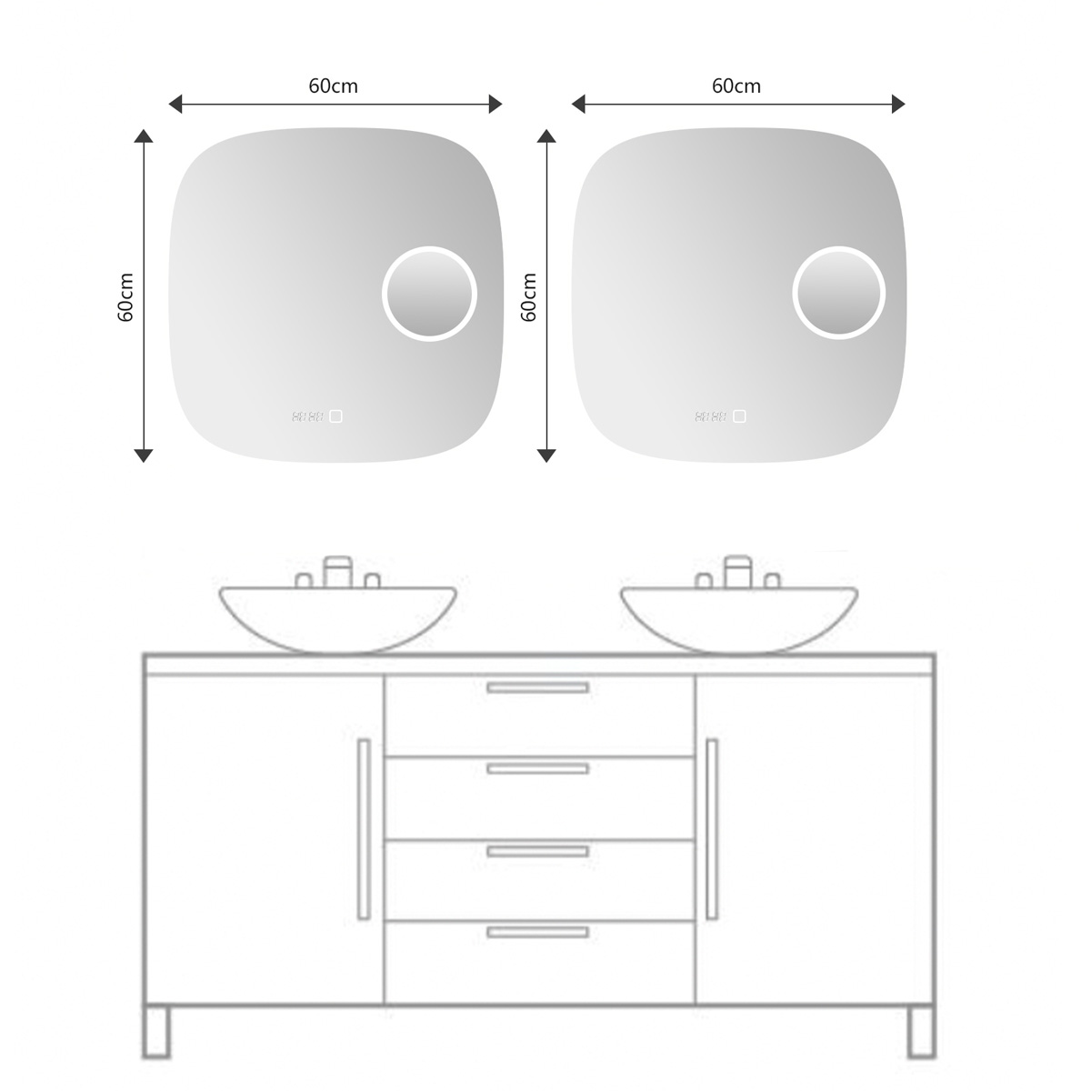 Saniclear Shave Deens ovale spiegel 60x60cm met verlichting, verwarming en vergrootglas