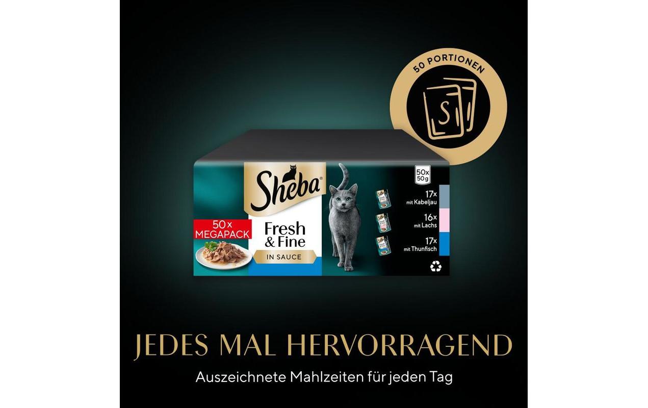 Nassfutter Sauce mit Kabeljau, Lachs und Thunfisch, 50 x 50gAlleinfuttermittel für ausgewachsene Katzen