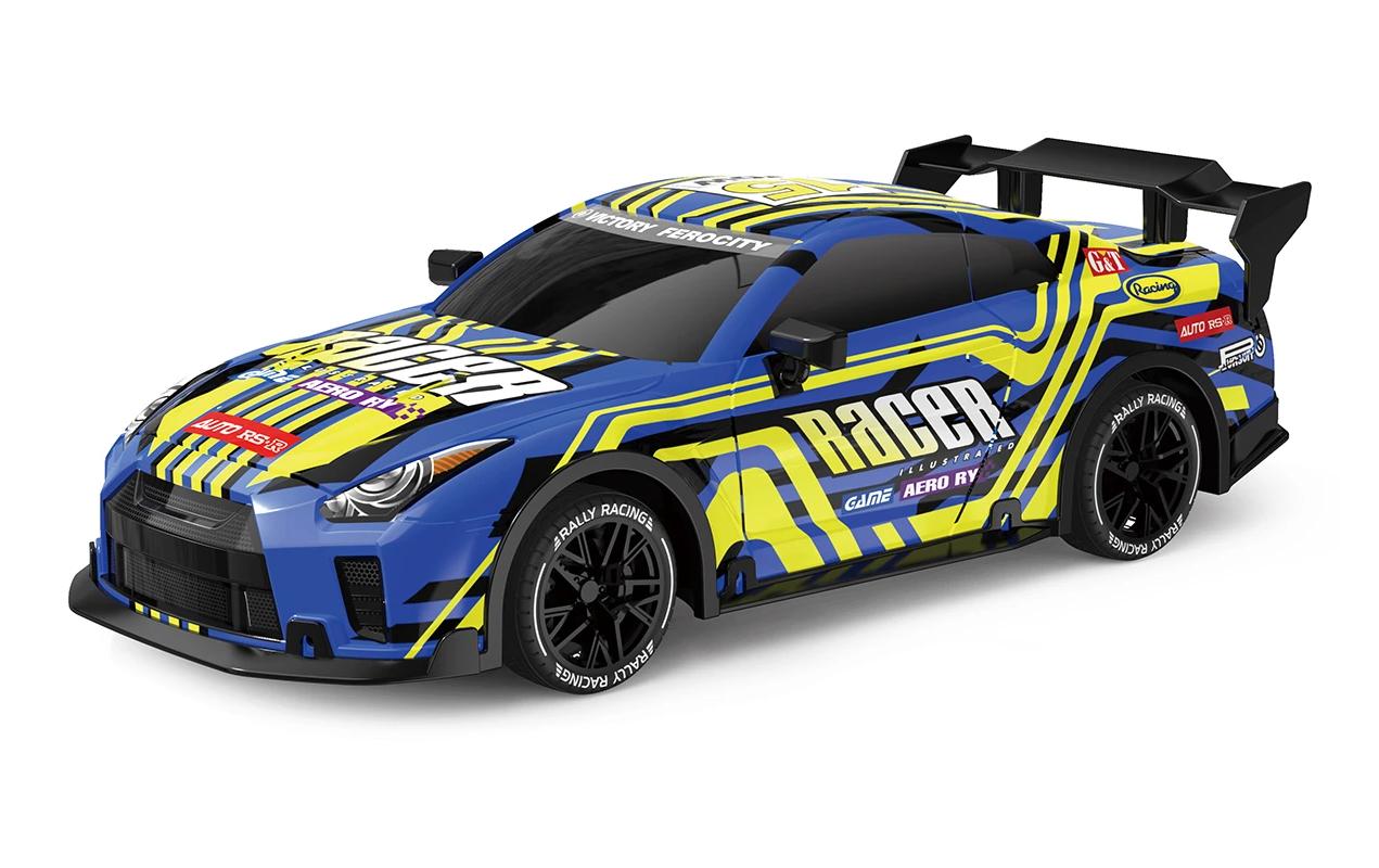 Auto Racer R/C 1:18 Gelb/BlauFerngesteuertes Spielzeug mit Licht für Kinder ab 8 Jahren