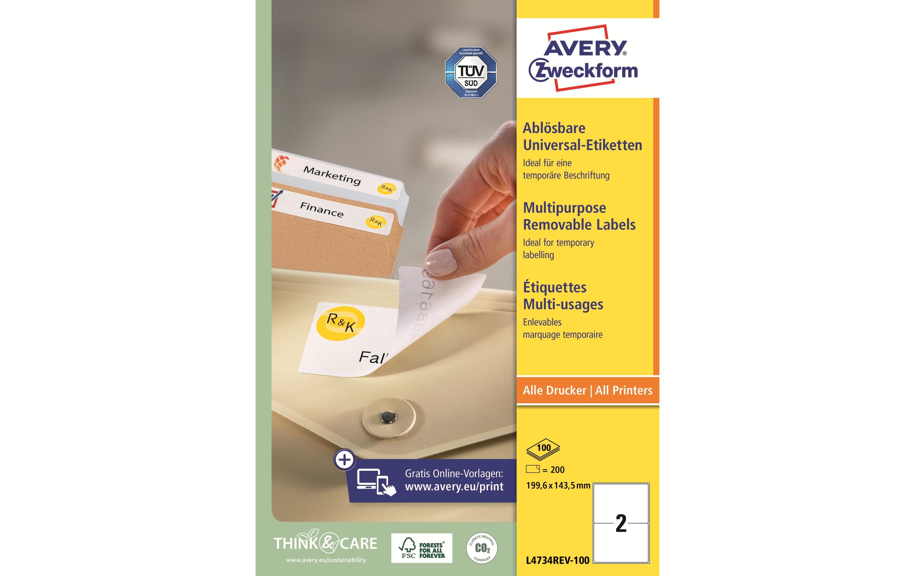 Universal-Etiketten Stick + Lift 199 x 143.5 mm, 100 BlattAblösbare Etiketten