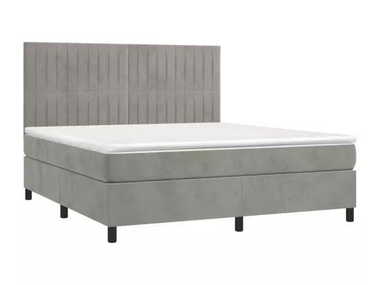 Sommier tapissier matelas et LED Gris clair 180x200 cm Velours
