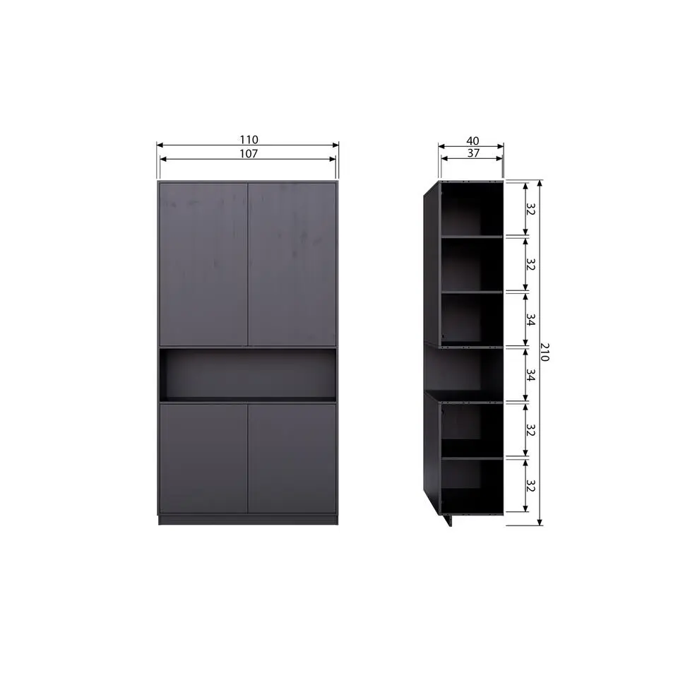 WOOOD Finca Opbergkast - Zwart - 210x110x40