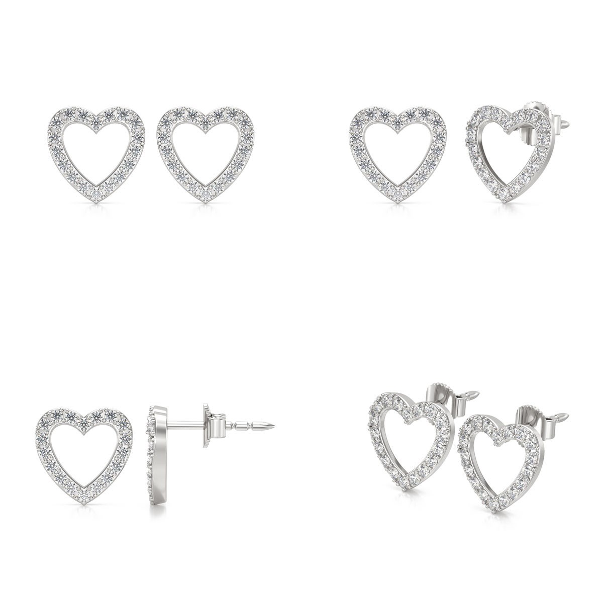 Boucles d'oreilles ADEN Coeur Or 585 Blanc Diamant 1.284grs