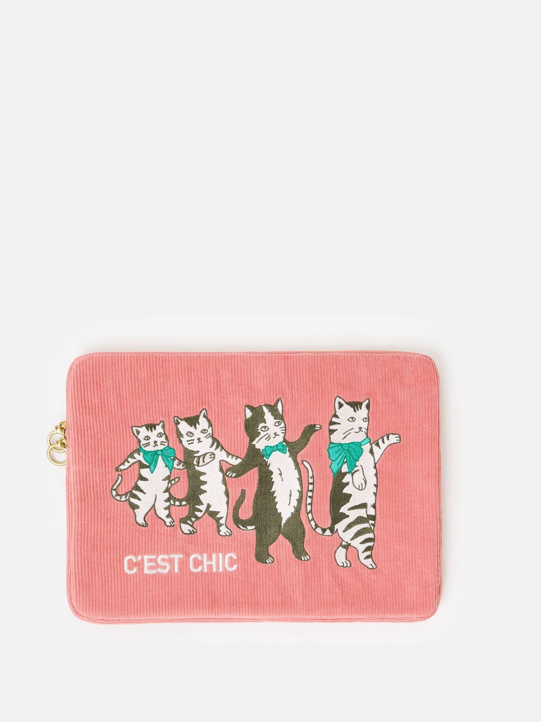 Oliver Bonas Corduroy Dancing Cat Laptop Case