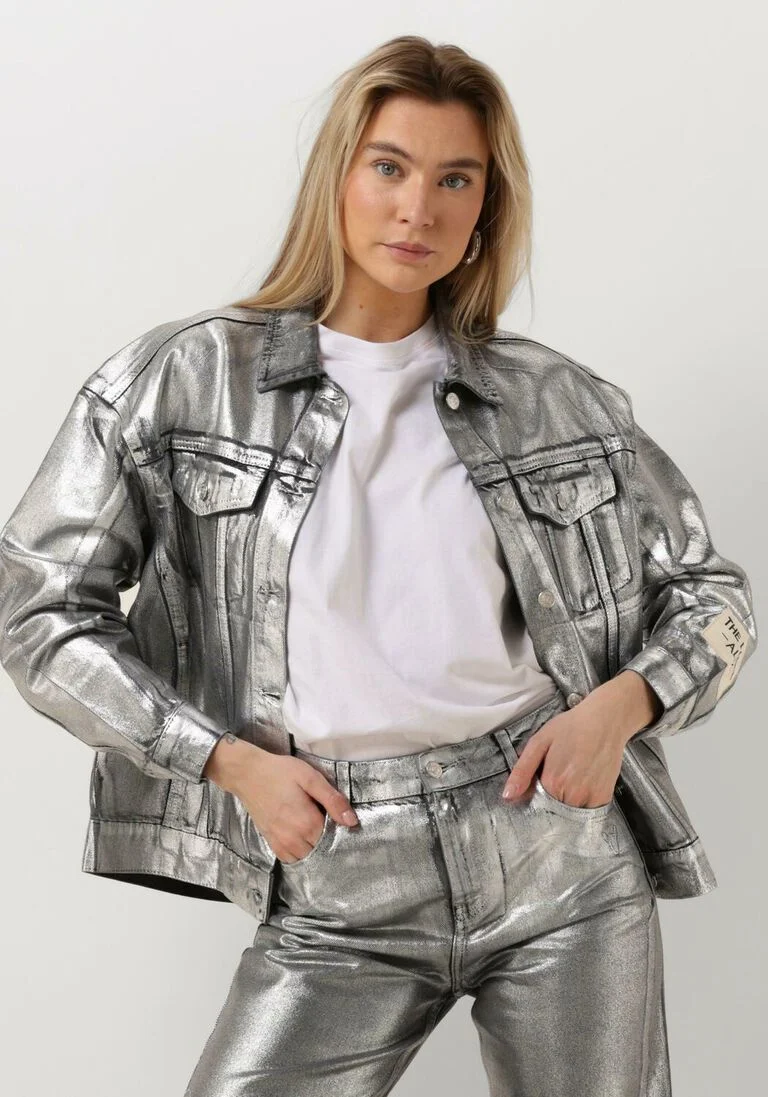 ALIX THE LABEL zilveren alix the label jack ladies woven silver denim jacket