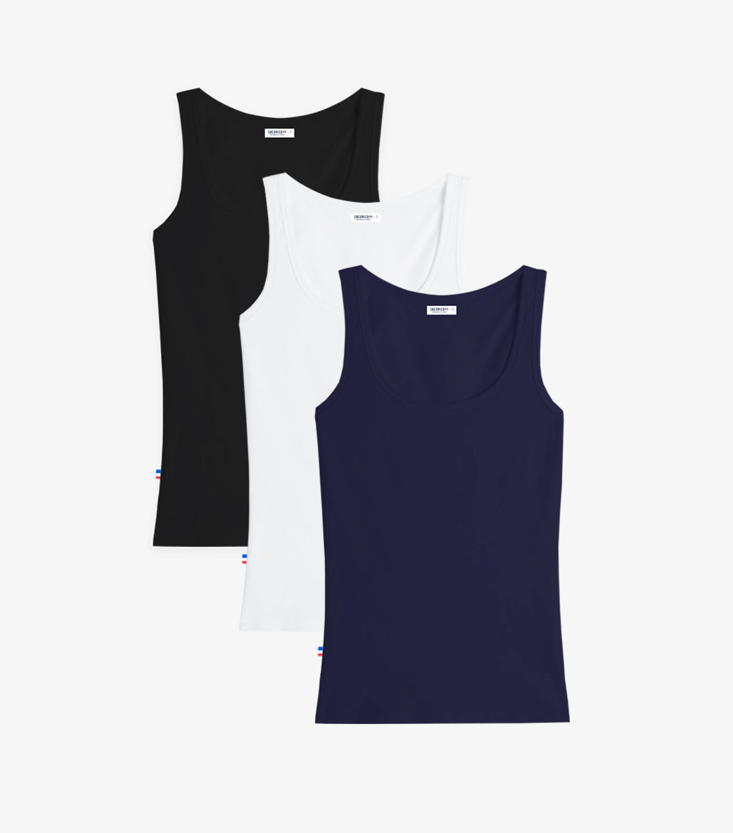 Débardeur Femme x3 - Pack Noir/Blanc/Marine
