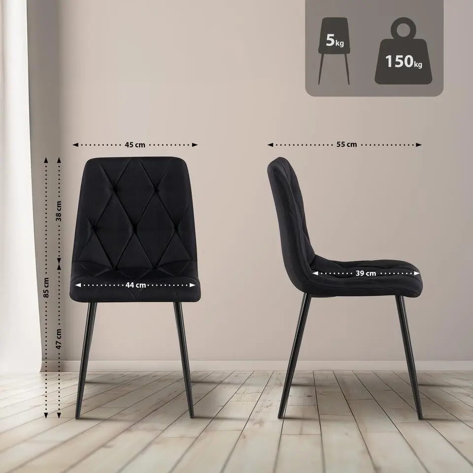 CLP Eetkamerstoel Clairton zwart Frame - Stof - zwart