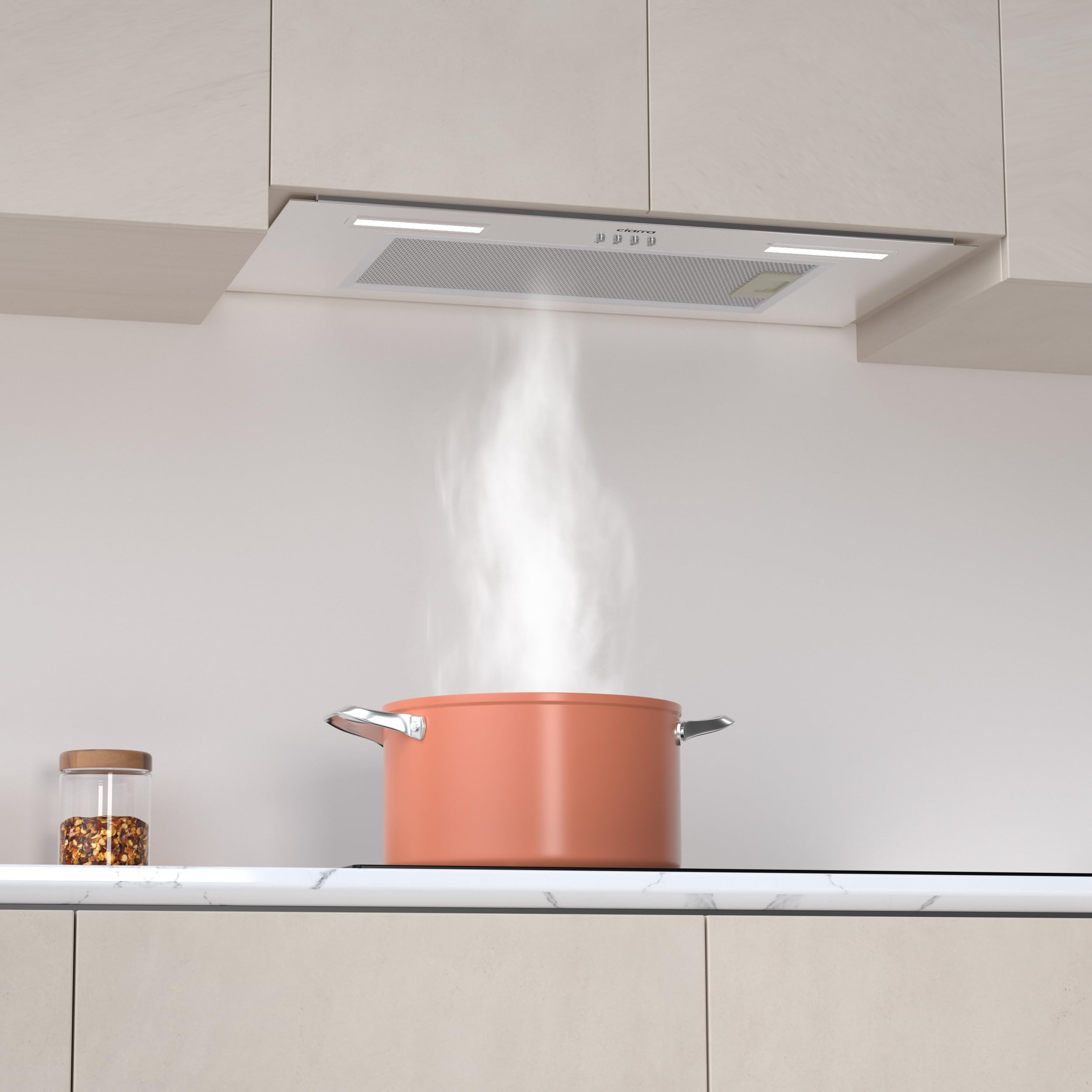 Ciarra Hotte Aspirante Encastrée 60cm A+++, 650 m³/h, 3 Vitesses, Mode Recyclage ou Évacuation, Filtre à Charbon Inclus, LED Éclairage, Inox – CBCS692