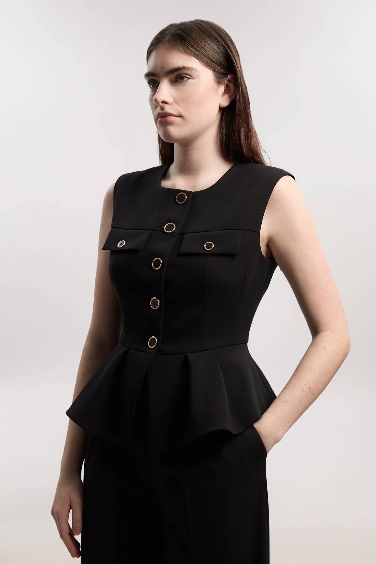 KarenMillen Haut Ajusté À Basque En Tissu Stretch Compact