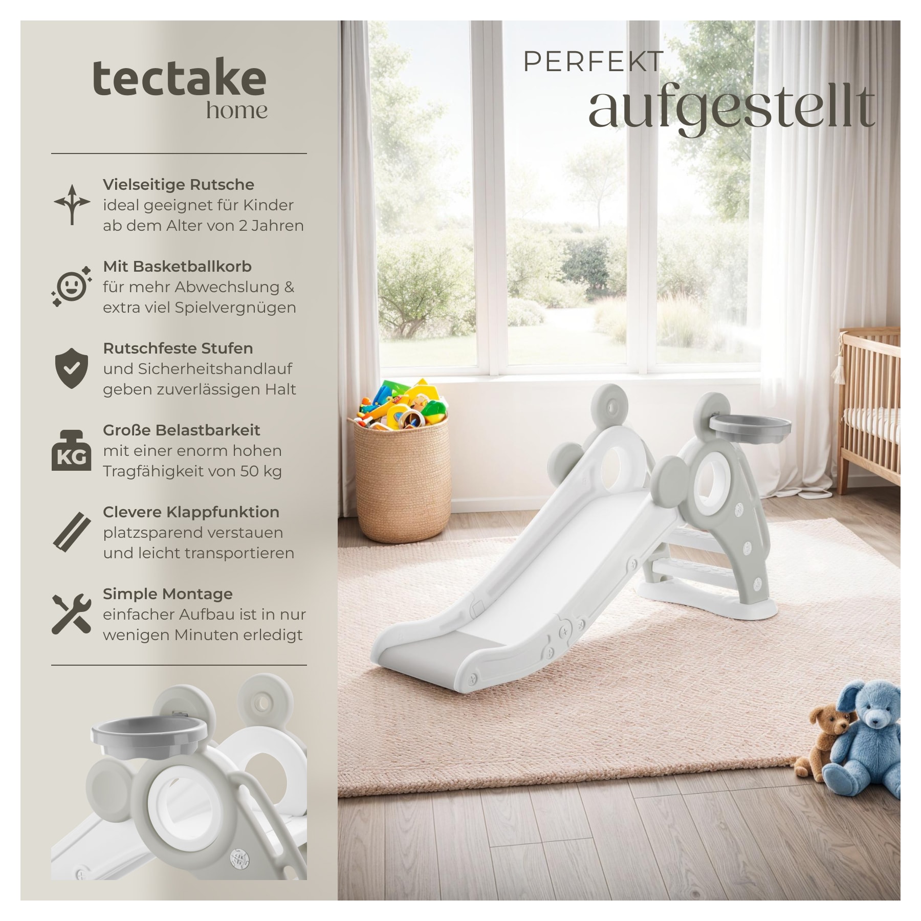 tectake® Kinderrutsche, ab 2 Jahren, In- und Outdoor, Belastbarkeit 50 kg, 128 x 66,5 x 67,5 cm