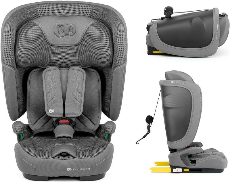 Kinderkraft FIX2GO i-Size - Autostoel - Grijs - 76-150 cm - SAFeRIDE SENSOR - EASY GROW - AIR FLOW - Inklapbaar