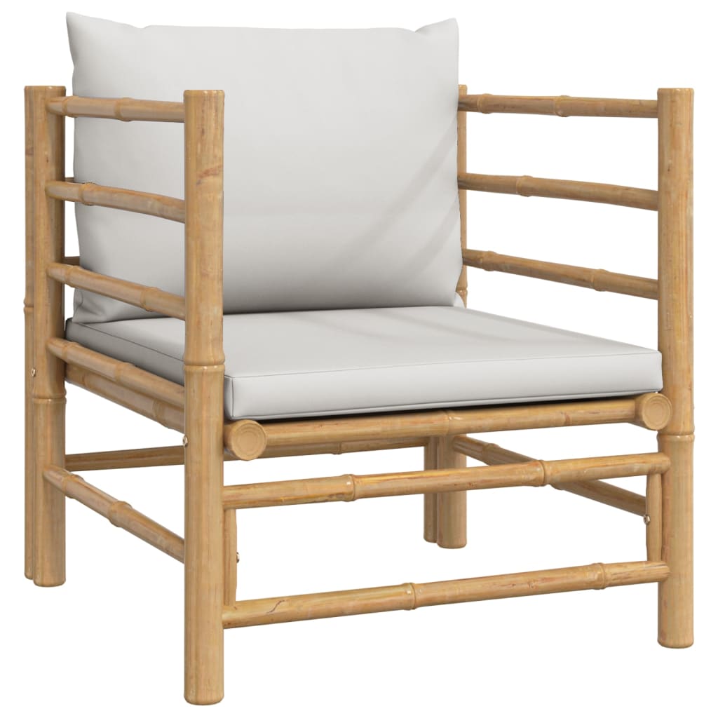Salon de jardin meuble d'extérieur ensemble de mobilier 5 pièces avec coussins gris clair bambou