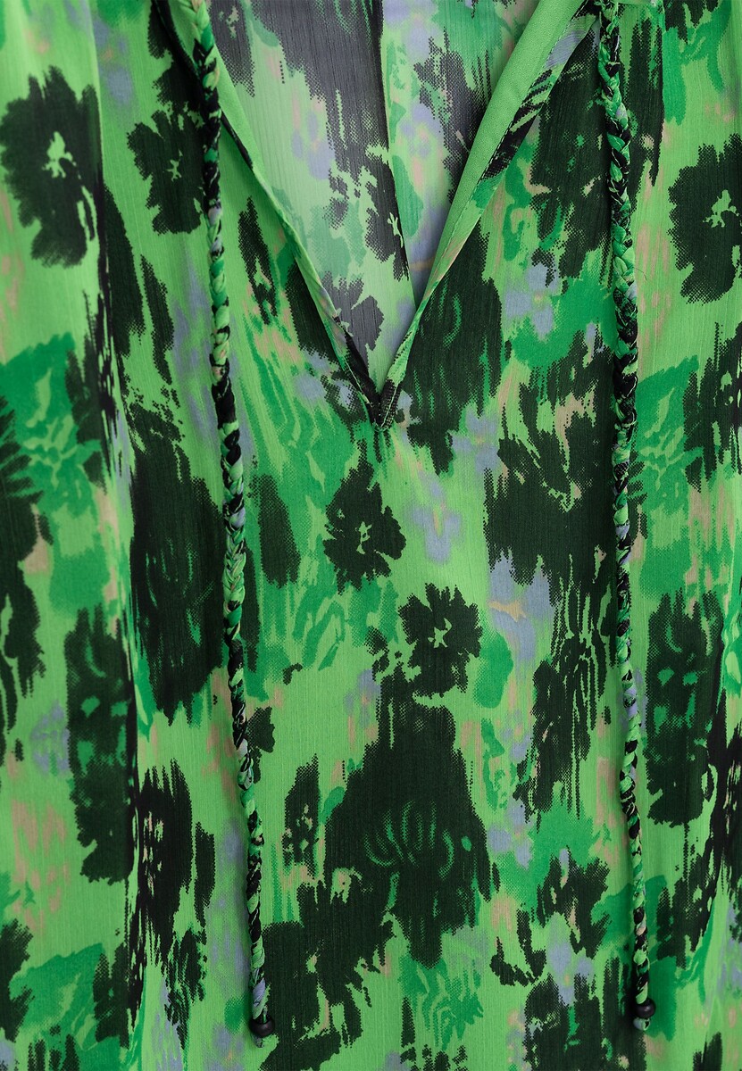 Blusa fluida estampada IKKS, gola alta, mangas 3/4