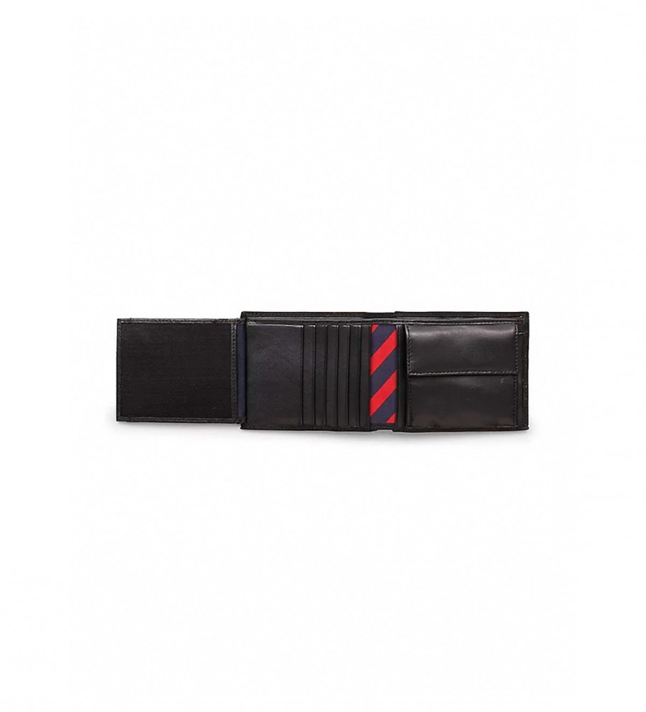 Carteira dobrável Tommy Hilfiger em couro, três cores, preta.