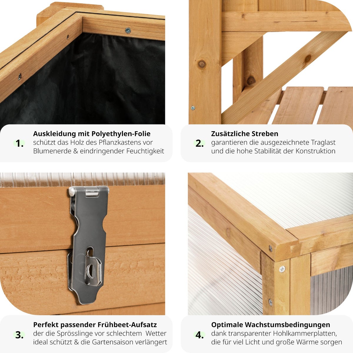 tectake houten verhoogde tuinbak met plank en kweekbakbevestiging, 119 x 53 x 124 cm