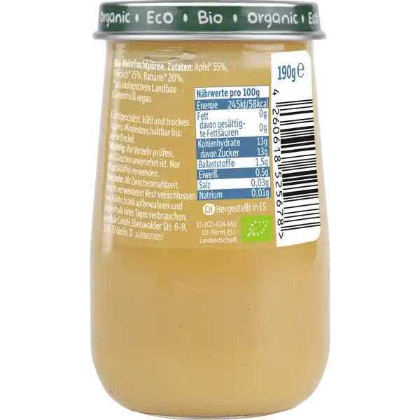 Bio Baby Apfel, Pfirsich & Banane