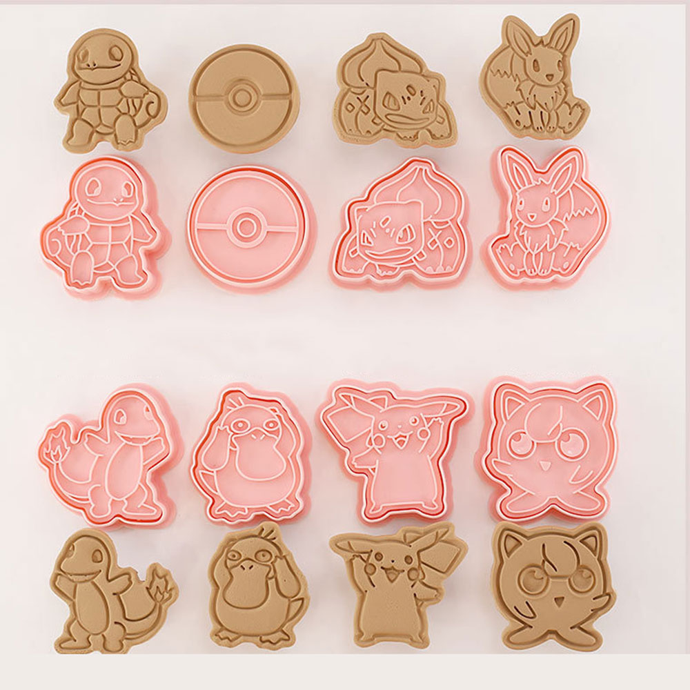 (8er Set) 2in1 Kunststoff Ausstechformen Keksausstecher mit Stempel - Pokémon 1