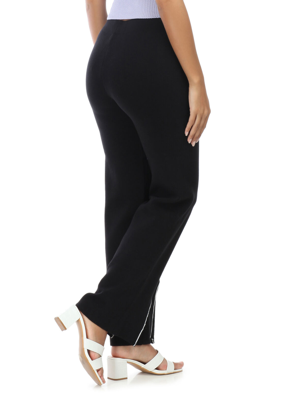 Pantalon en maille avec fentes et lignes- Noir