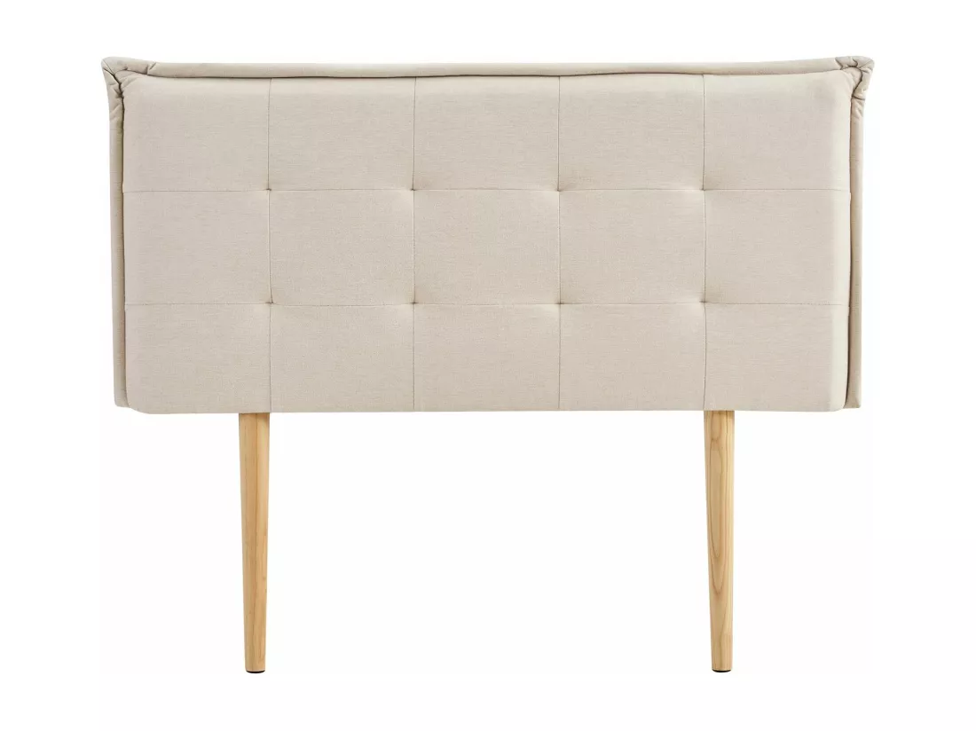 Tête de lit EBEYA 120 capitonnée, En tissu rembourré, Pieds en bois, Design élégant, Pour lits 120 cm, Écru