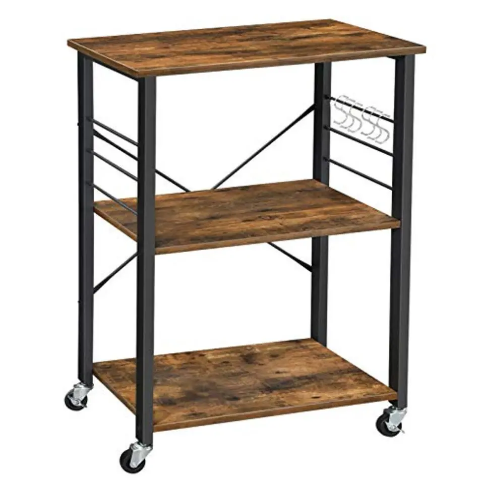 Furnihaus Keukentrolley - op wieltjes - 2 legplanken - vintage bruin - 60cm