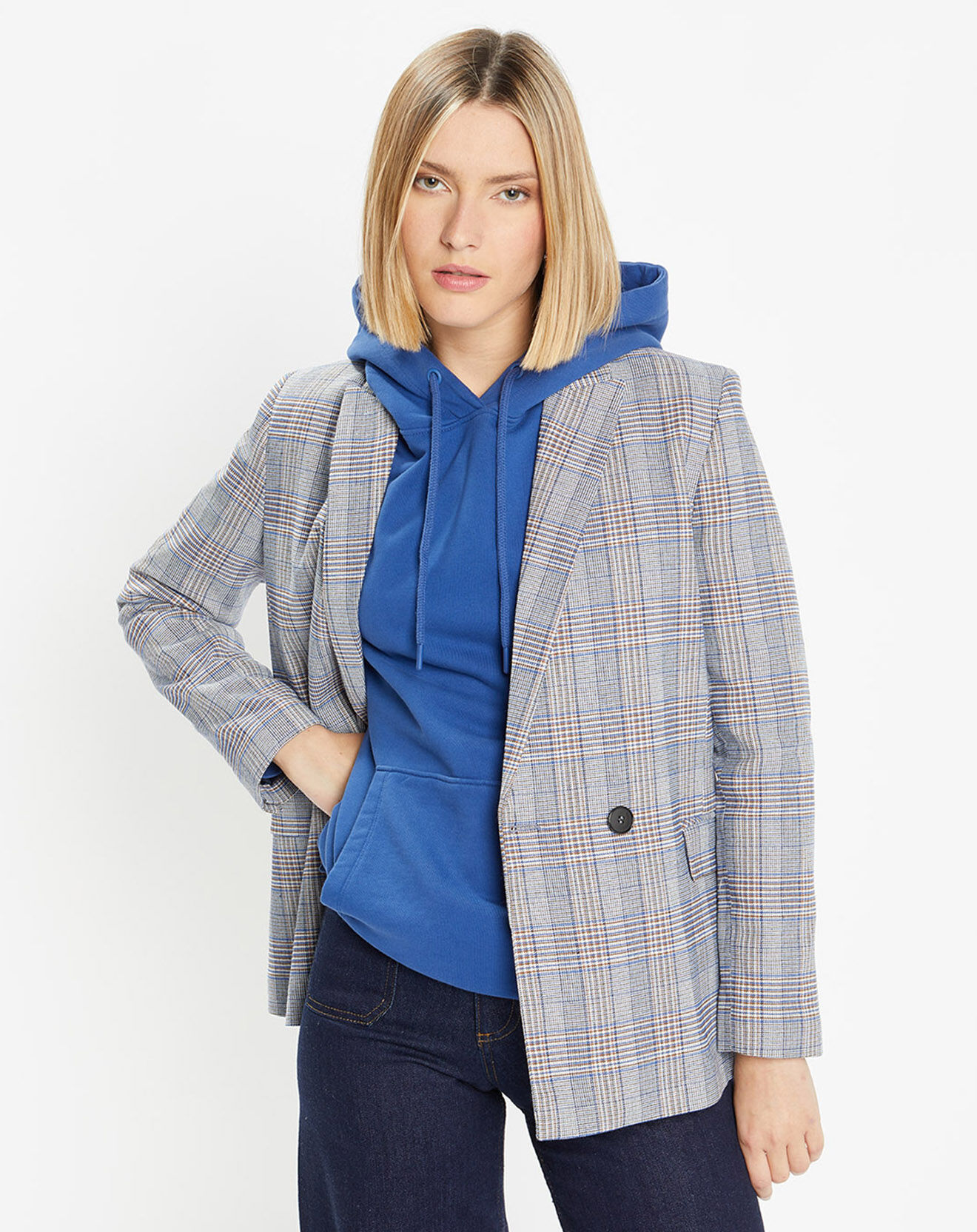 Galeries Lafayette Veste blazer Rune double boutonnage imprimé Pince de Galles gris/noir