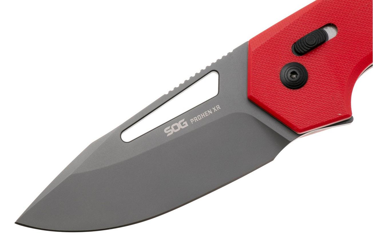 SOG Prohen XR 12-25-02-57, Grey PVD D2, Red G10 zakmes, Mikkel Willumsen design