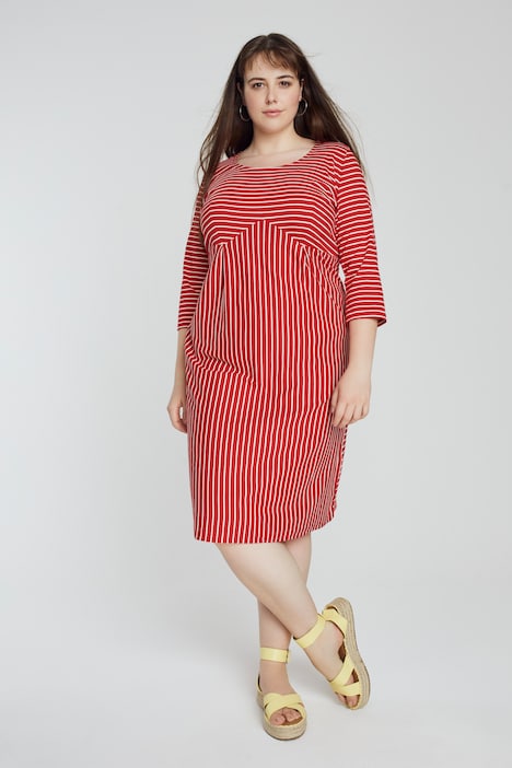 Bellieva-Sweatkleid, Streifen, Rundhals, 3/4-Arm, GOTS