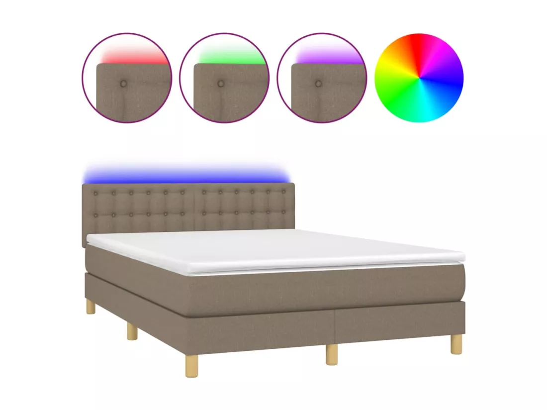 Sommier tapissier avec matelas et LED Taupe 140x190 cm Tissu