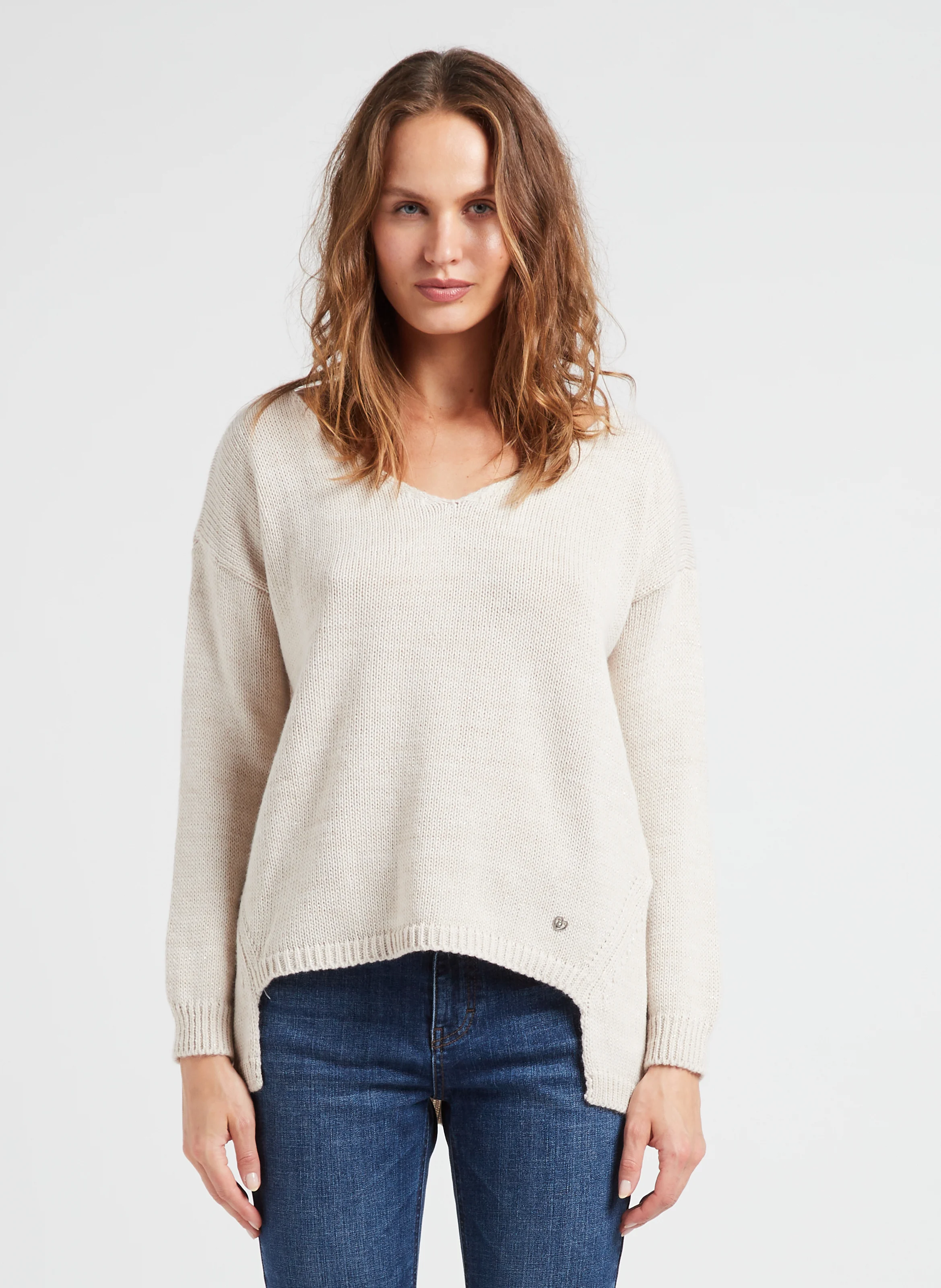 Pull col V en maille métallisée | Blanc