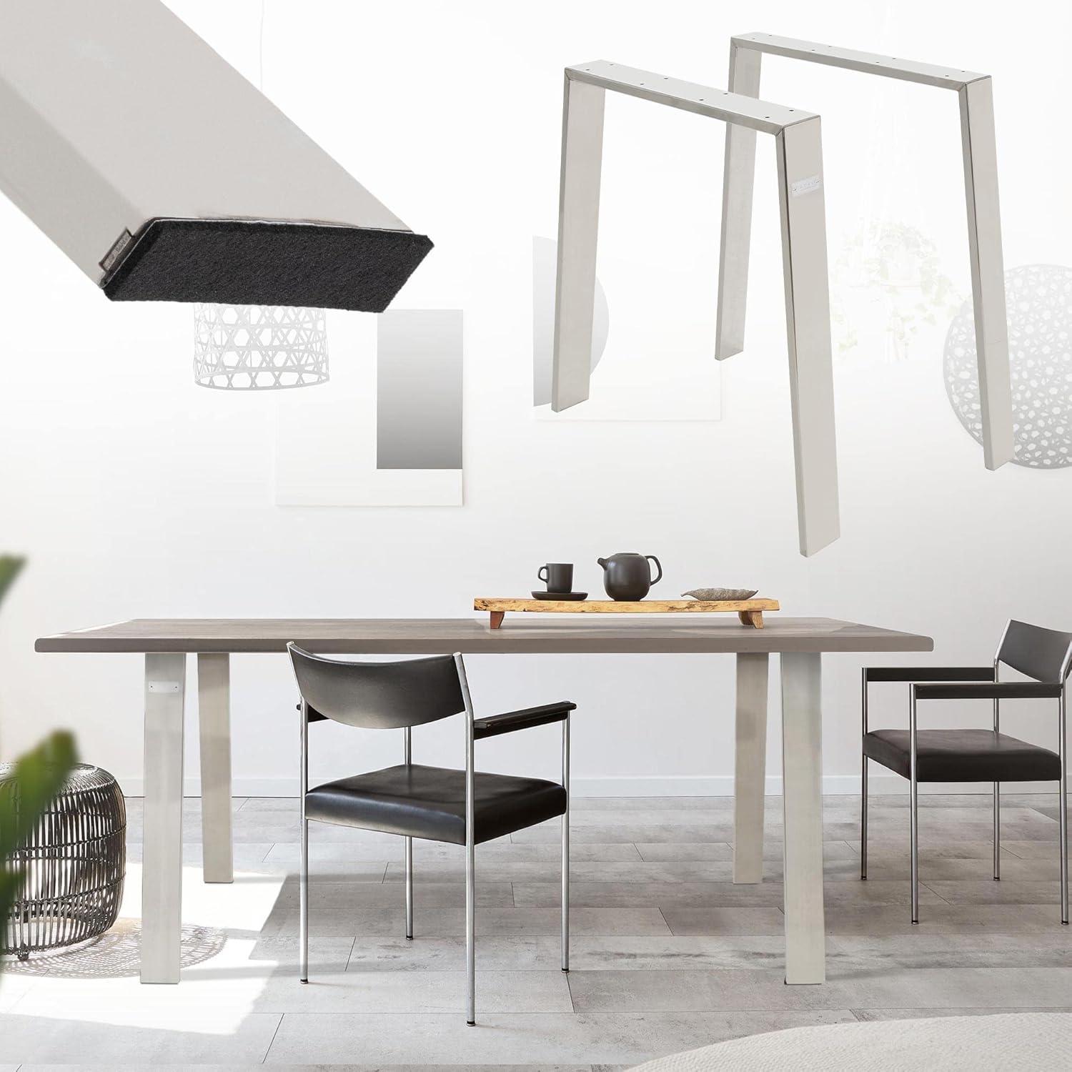 ML-Design 2er Set Tischbeine Loft 75x72 cm, Silber, Profil 8x2cm, aus Edelstahl, Industriedesign, U-Form, Metall Tischgestell scandic, Tischkufen Tischuntergestell Möbelfüße, für Esstisch/Schreibtisch