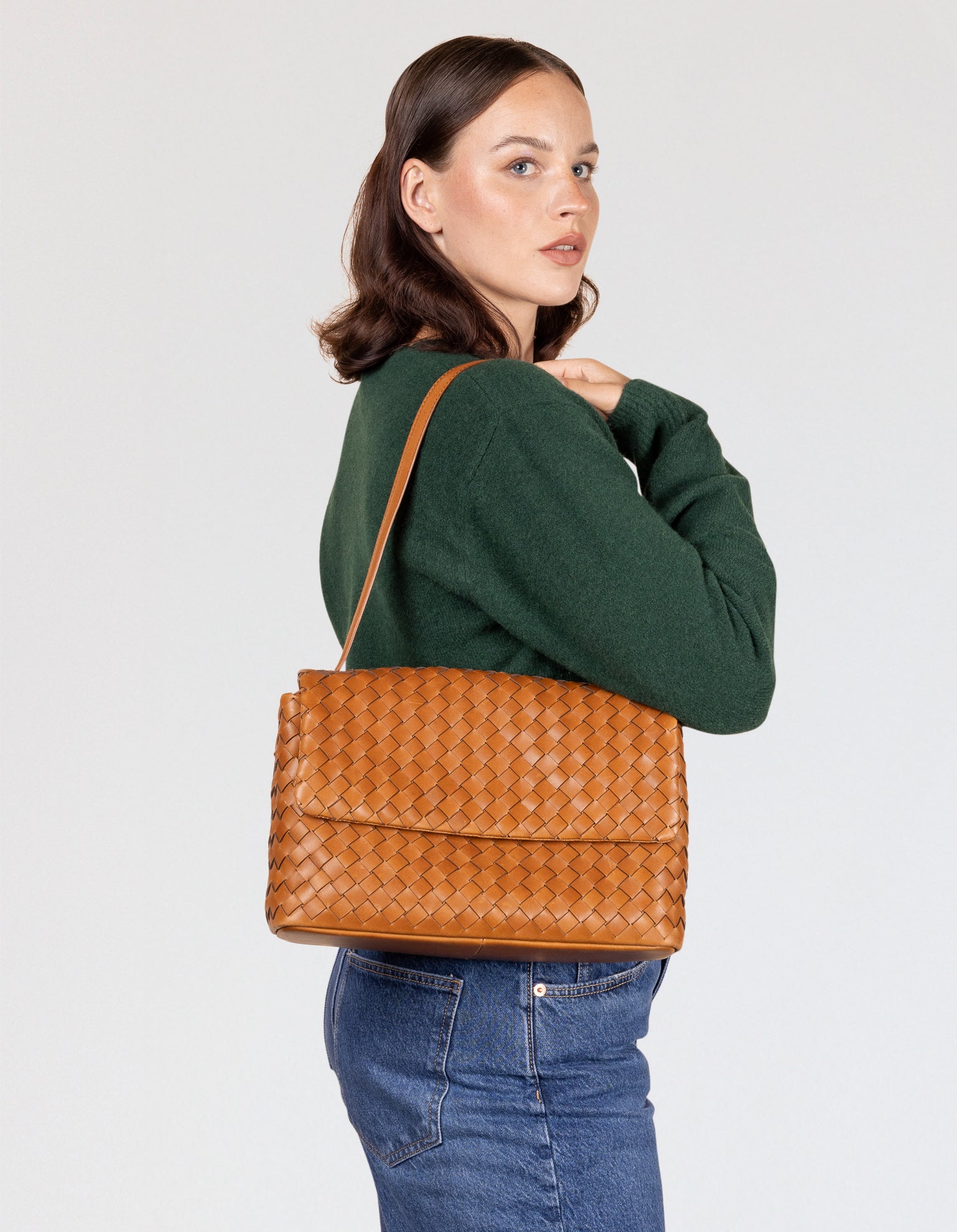 Kenzie - Cognac Woven Classic Leather