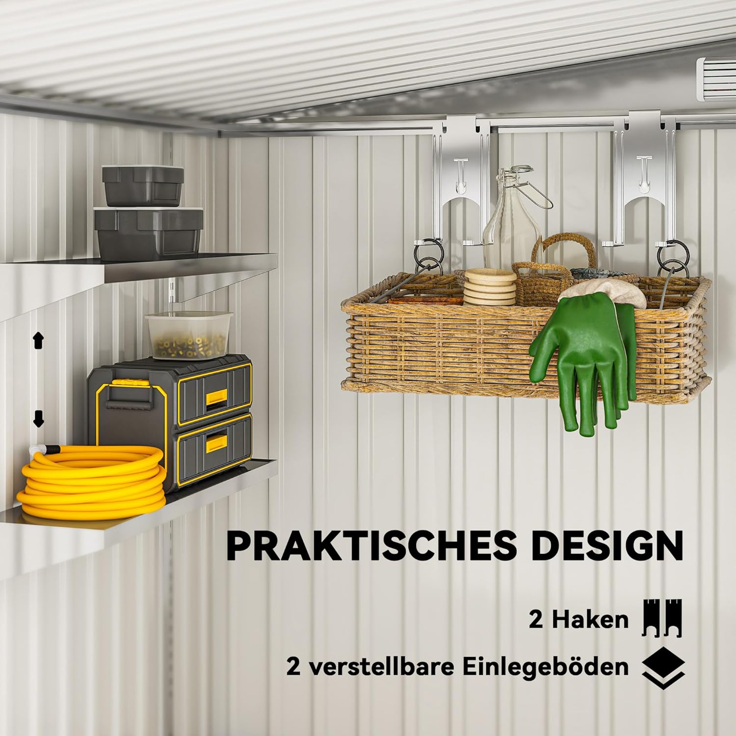 Outsunny Metall Gerätehaus 2,81m² 154x206,5x181 cm Geräteschuppen mit Pultdach Fundament Schiebetür wetterfest Gartenhaus Outdoor Garten Schuppen Schrank für Hinterhof Außenbereich Hellgrau