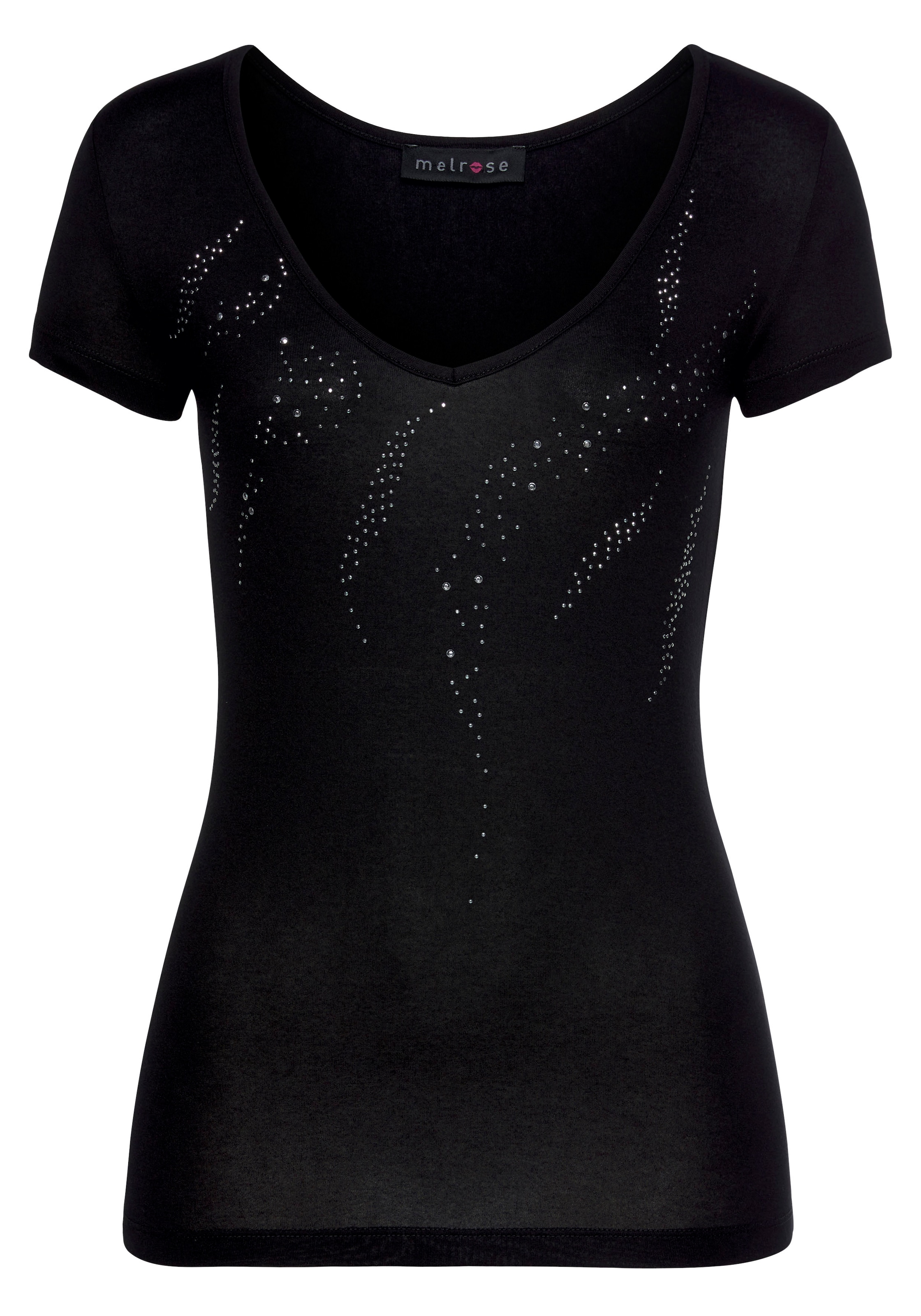 Melrose T-Shirt , taillierte Passform,  tiefer V-Ausschnitt,  aus Viskose und Elasthan