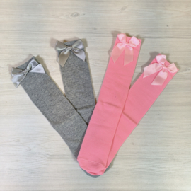 Silky Ribbon Knee Socks - Grey