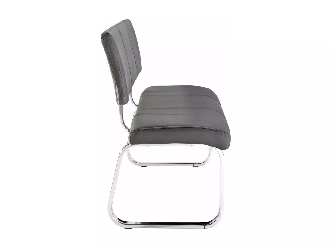 Banc design VILAS siège avec 3 places, banquette au piètement chromé et dossier au revêtement synthétique gris