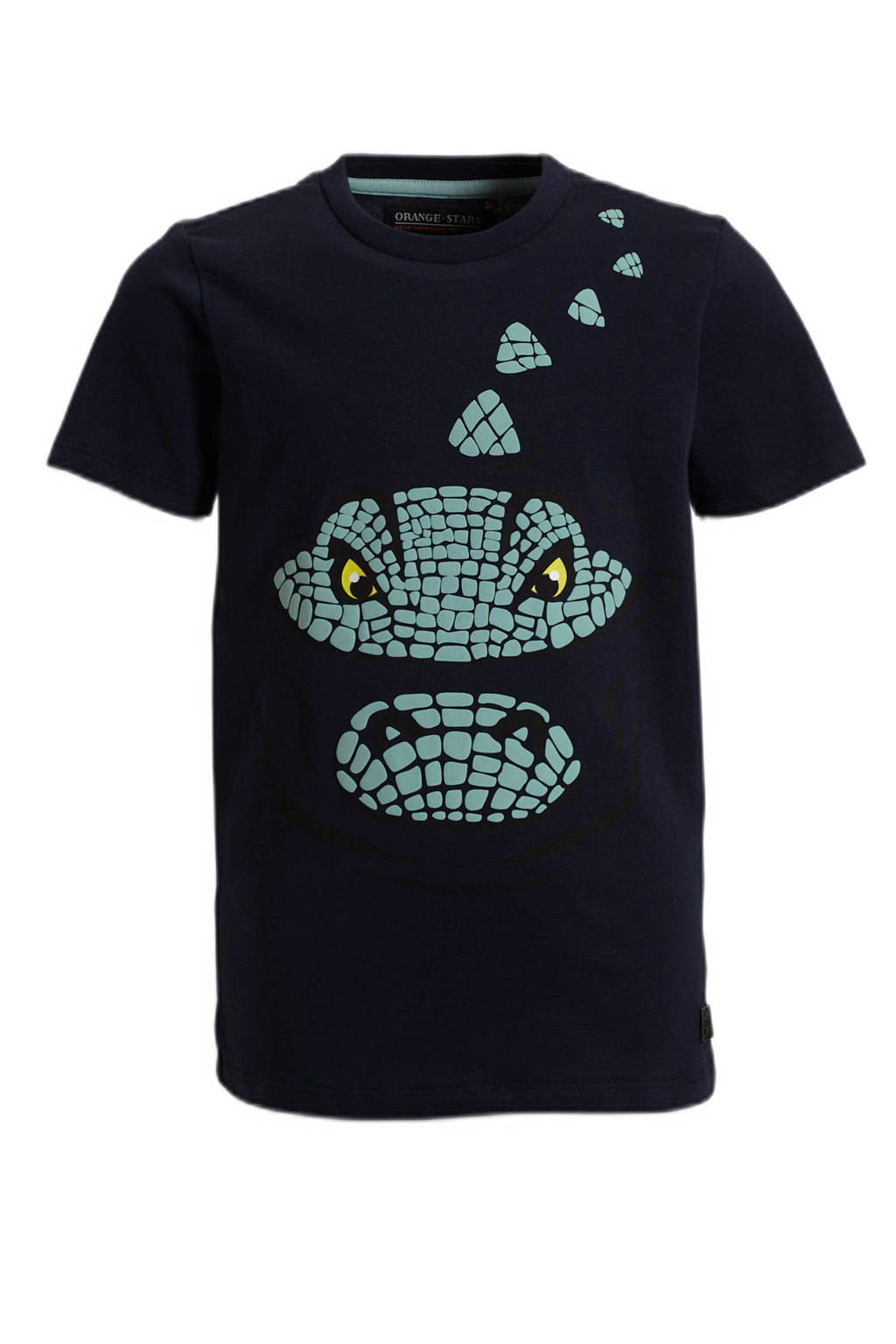Orange Stars T-shirt Pier met printopdruk donkerblauw