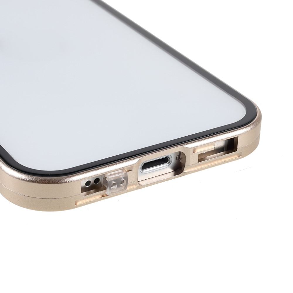 iPhone 13 Magnetische Alu Schutzhülle mit Panzer Glas Backcover   Privacy Displayschutz (Magnet-Technologie) - Gold