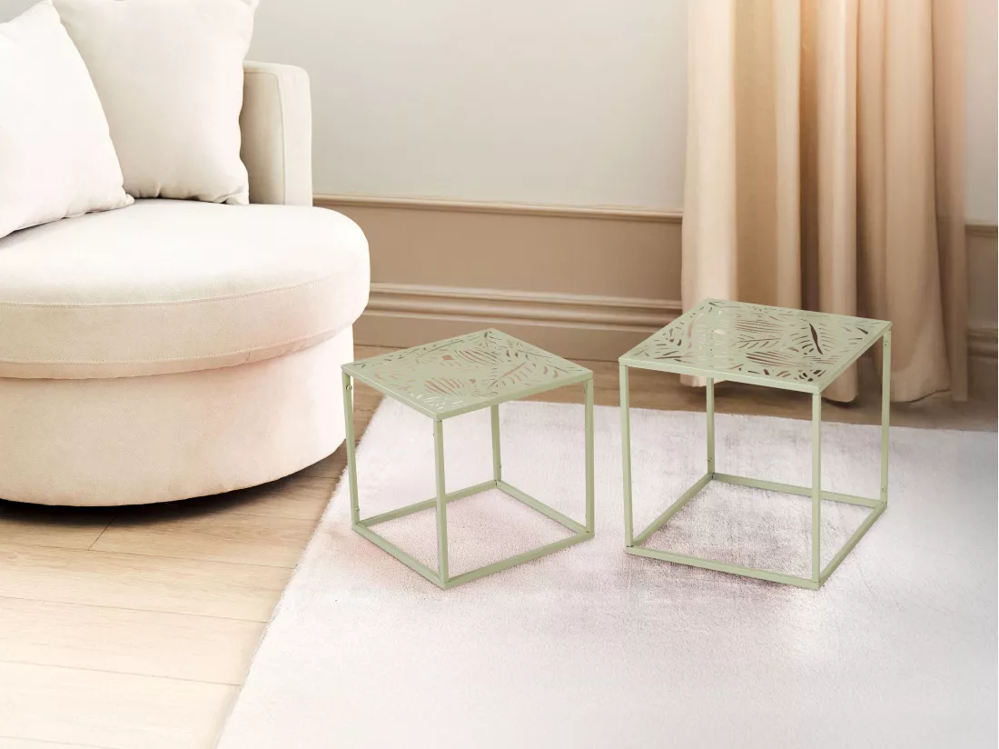 Lot de 2 tables basses de jardin en métal - Vert amande - MILAYA de MYLIA