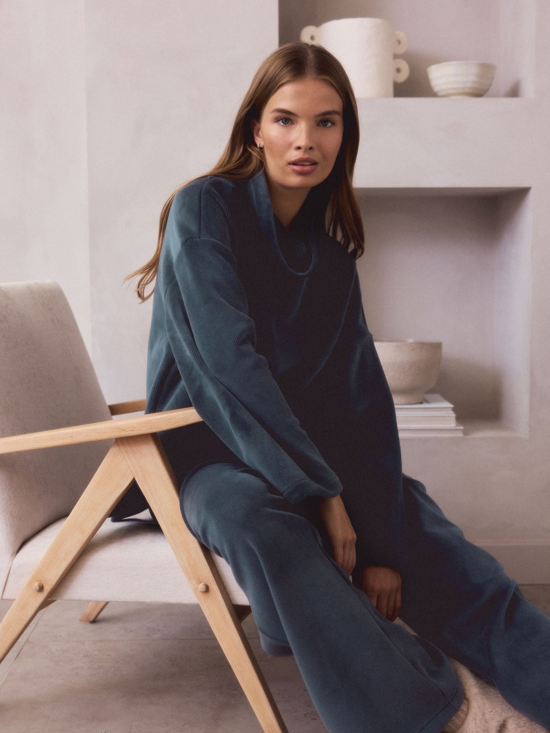 Blauw - Comfortabele corduroy broek met wijde pijpen