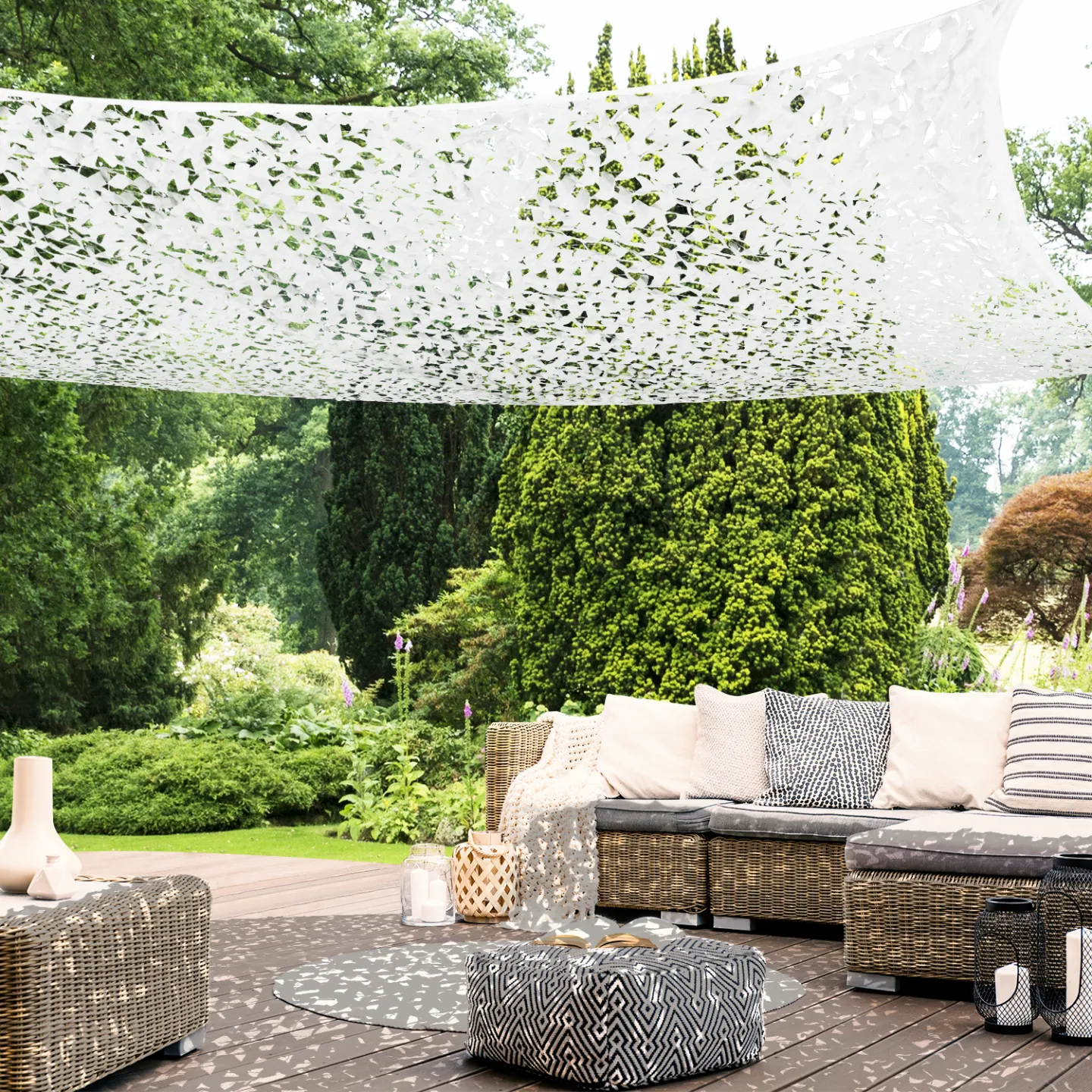 Voile d'ombrage carré design ombrière camouflage 4x4 M blanc