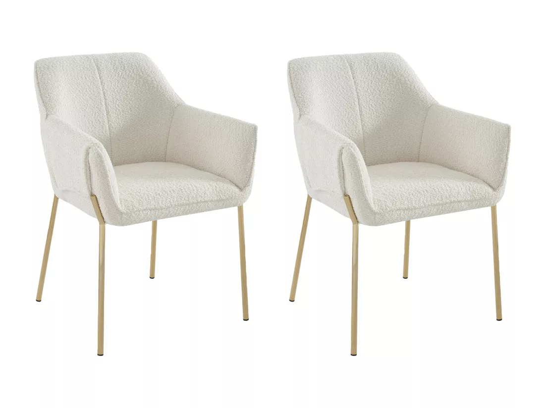 Lot de 2 chaises avec accoudoirs en tissu bouclette et métal doré - Crème - AKETI de Pascal Morabito