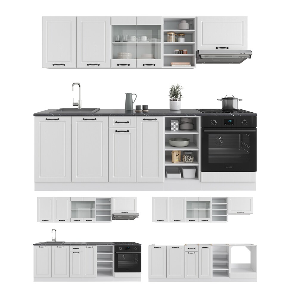 Vicco Küchenzeile Küchenblock Einbauküche R-Line 240 cm Landhaus Weiß Küche
